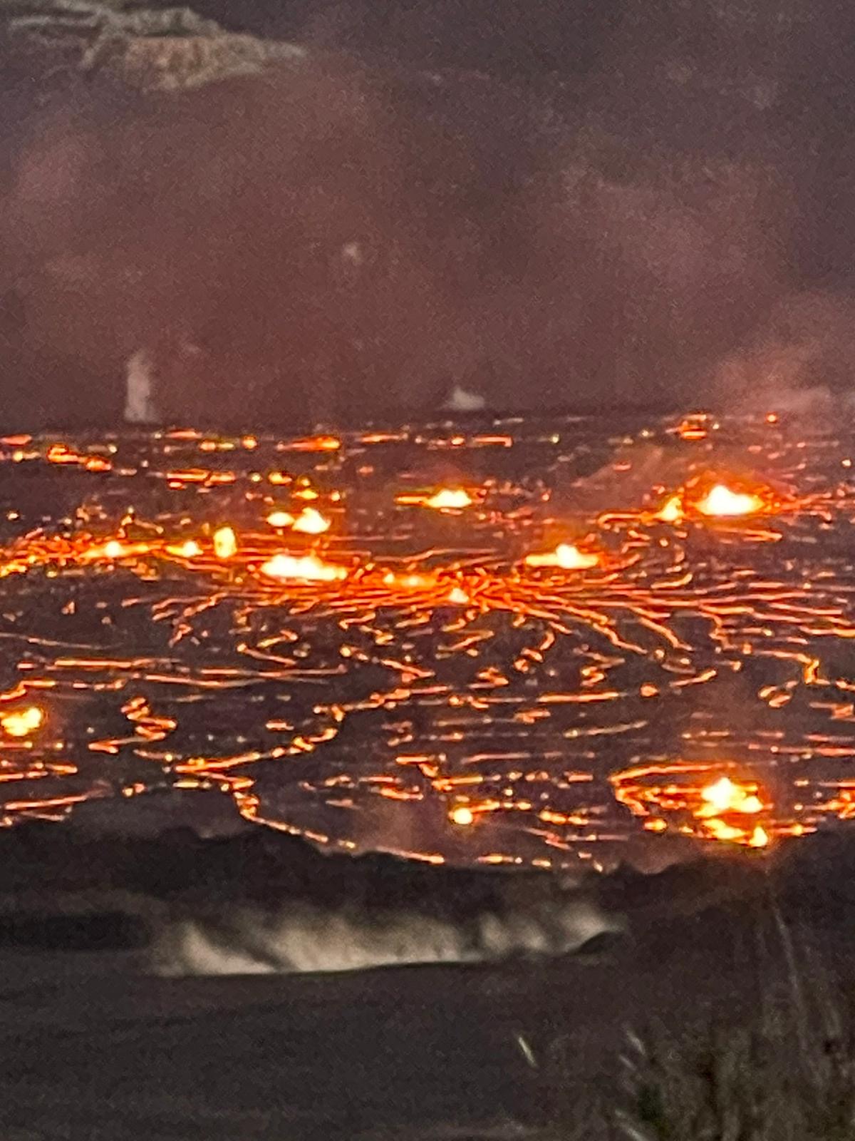 Nighttime lava lake glowing inside Kīlauea