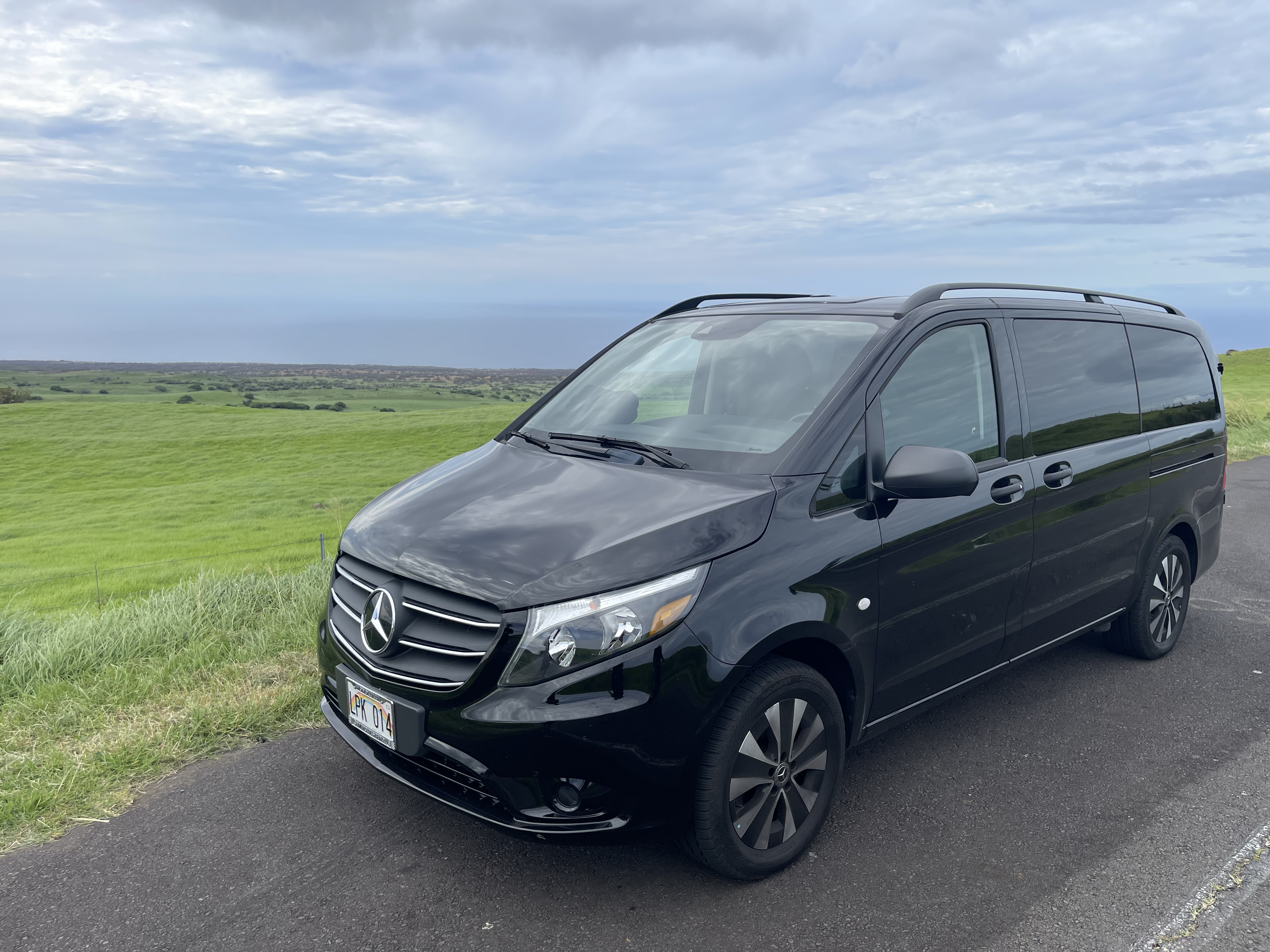 Interior of a luxury Mercedes private charter vehicle on the Big Island